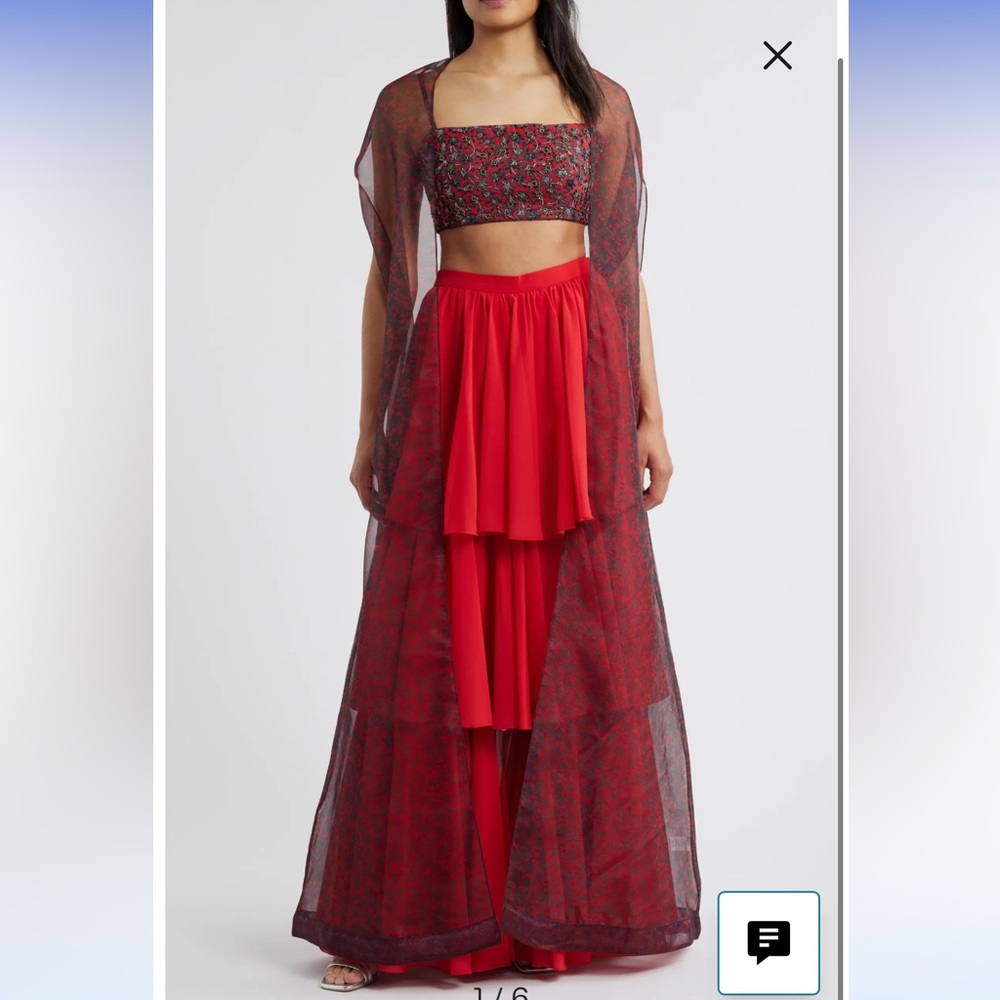 new Sani Mirza Choli & Palazzo Pants Set with Dupatta in scarlet fleur